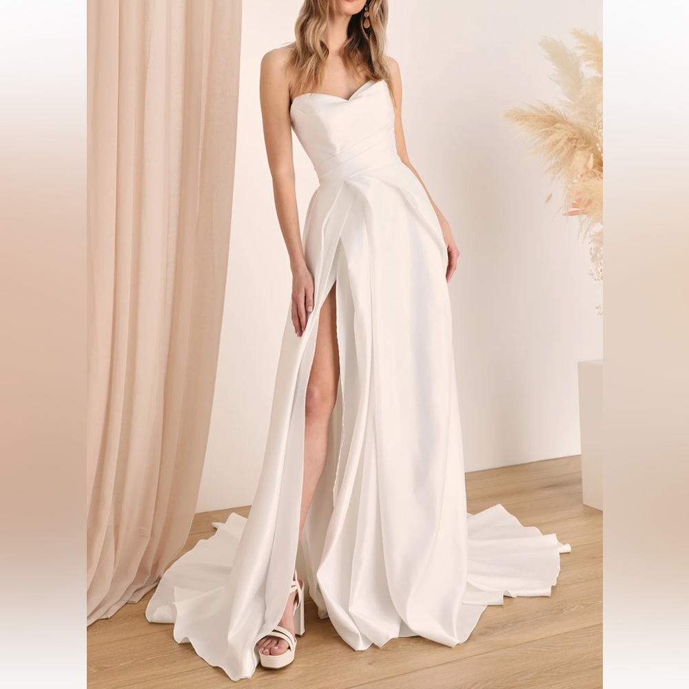 White Strapless Bridal Gown with Slit